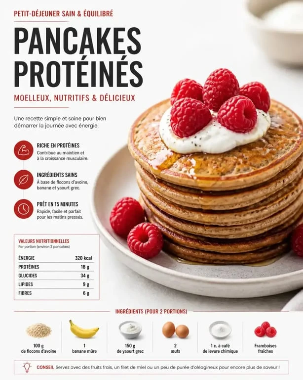 Pancake régime sain et gourmand avec des fruits rouges pour un petit-déjeuner équilibré