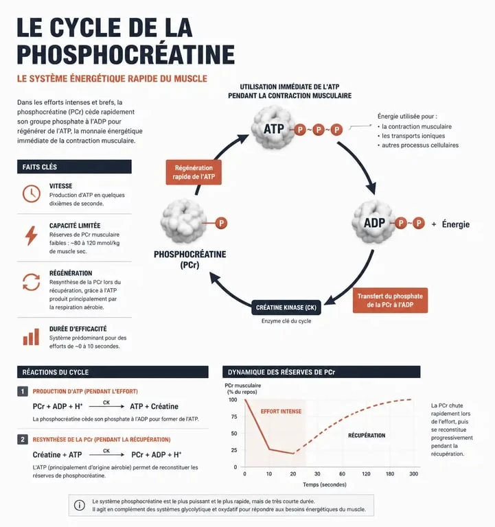 Infographie sur le mécanisme d'action de la créatine pour la prise de masse musculaire