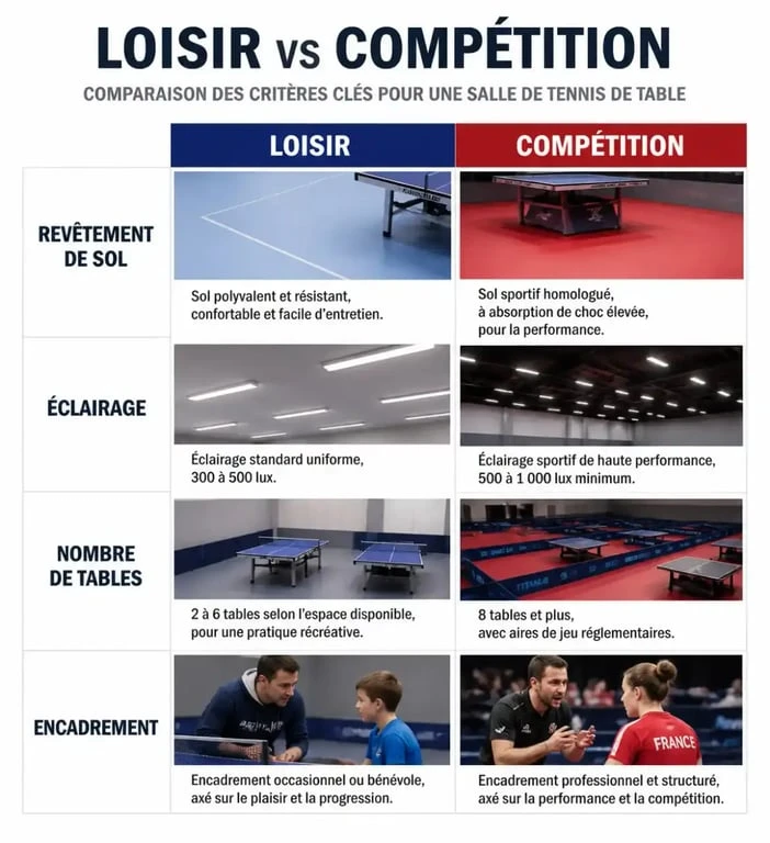 Infographie comparative pour choisir son club de ping pong : loisir versus compétition