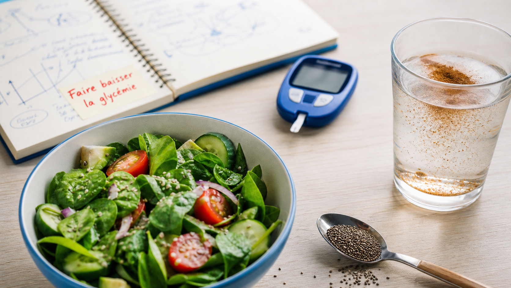 Faire baisser la glycemie perte de poids : salade, fibres et glucomètre