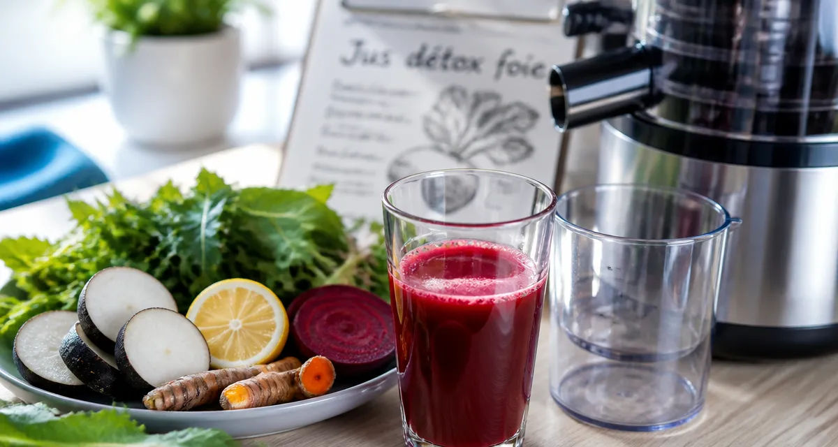 Jus detox pour le foie, jus frais curcuma et betterave