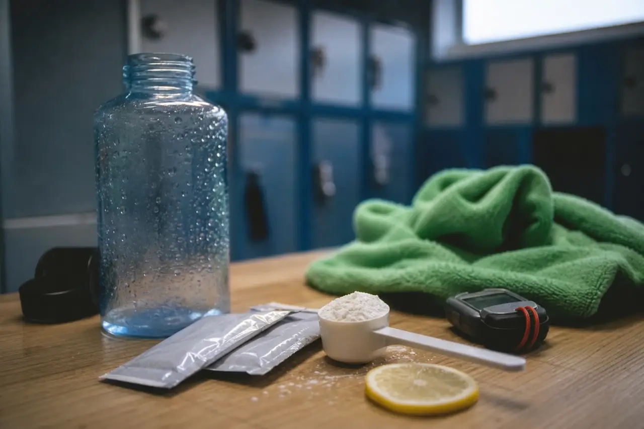 Boisson pour le sport : gourde avec électrolytes et isotonique après entraînement