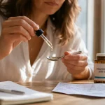 Dose vitamine d pour adulte : gouttes de complément vitamine D près d’une fenêtre