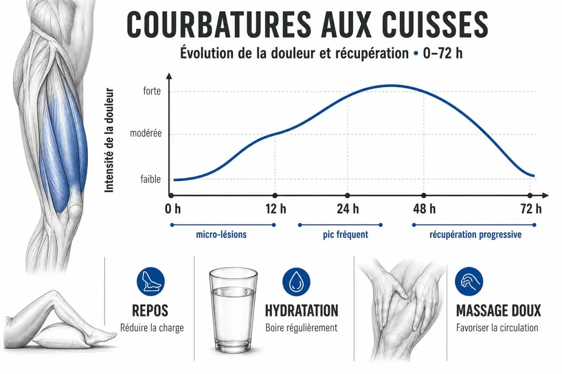 Infographie sur les méthodes pour soulager des courbatures aux cuisses après le sport