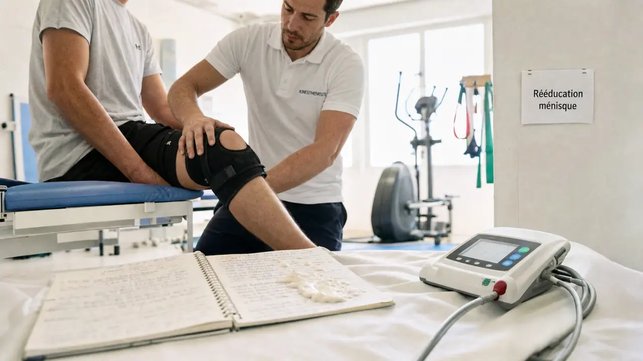 Rééducation ménisque non opéré en kinésithérapie, patient sur table