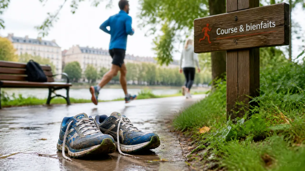 10 bienfaits de la course a pied : chaussures de running sur trottoir humide