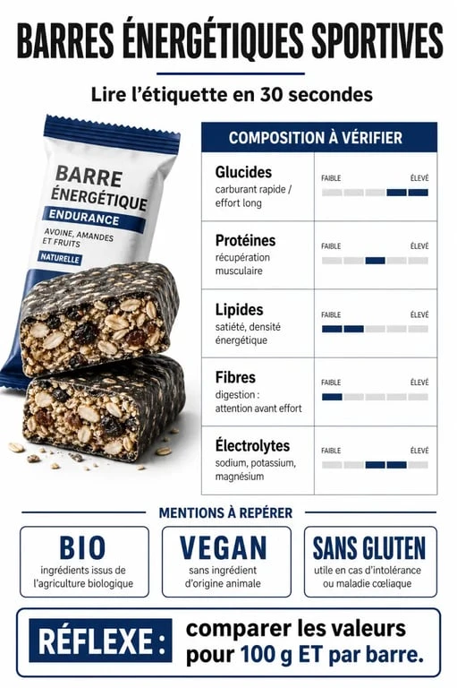 Barres energetiques pour sportifs : composition, ingrédients et labels à vérifier