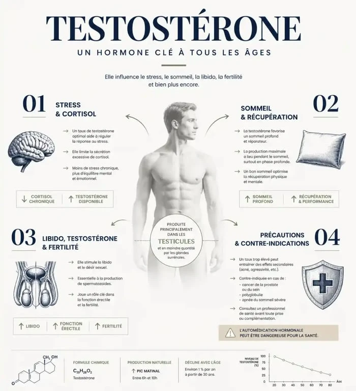 Ashwagandha : bienfaits homme, infographie sur le stress, le sommeil, la libido et la fertilité