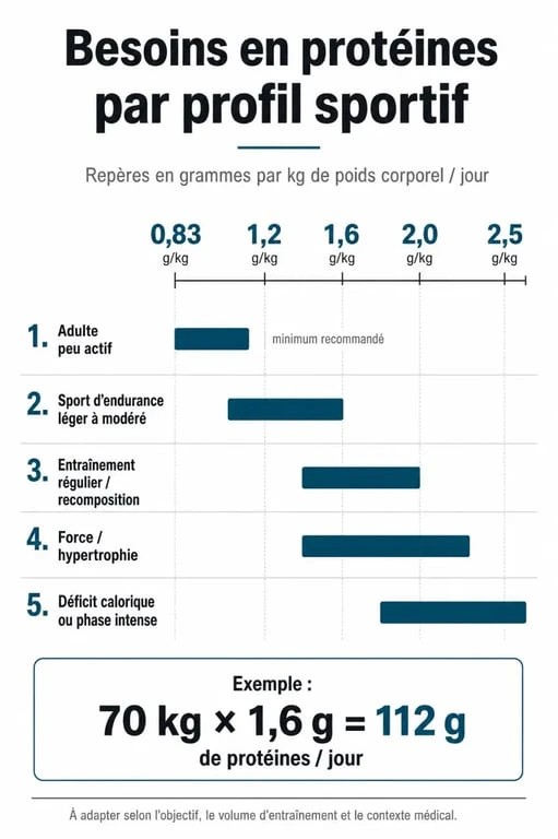 Tableau des besoins en protéines pour la musculation par profil