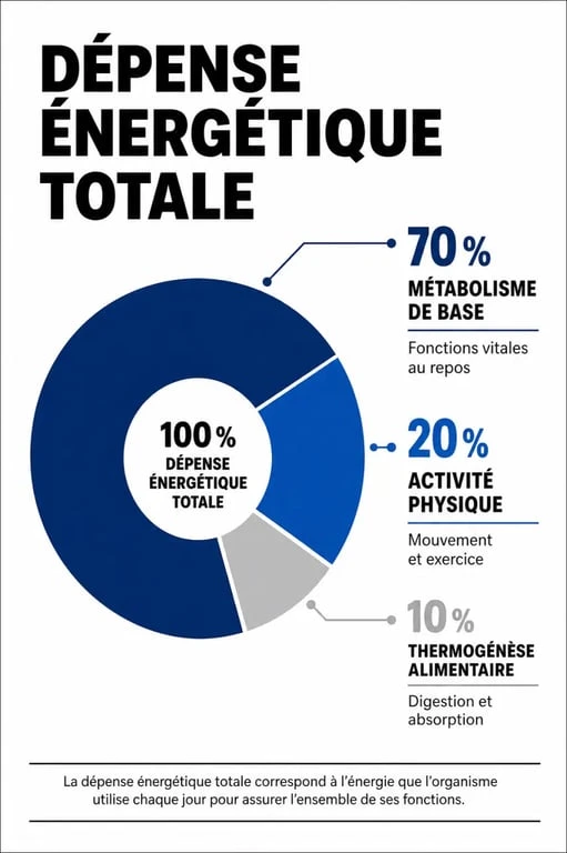Répartition de la dépense énergétique journalière pour calculer la dépense énergétique
