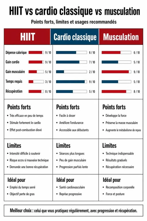 Comparatif HIIT vs cardio classique vs musculation pour la perte de poids