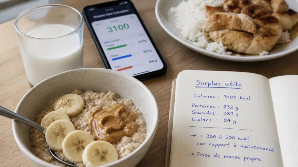 Prise de masse sans trop de gras : 300 à 500 kcal de surplus, des repas simples et des repères clairs