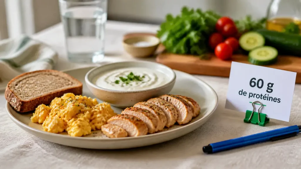 60 g de protéines par jour, avec 25 g par repas et des portions faciles