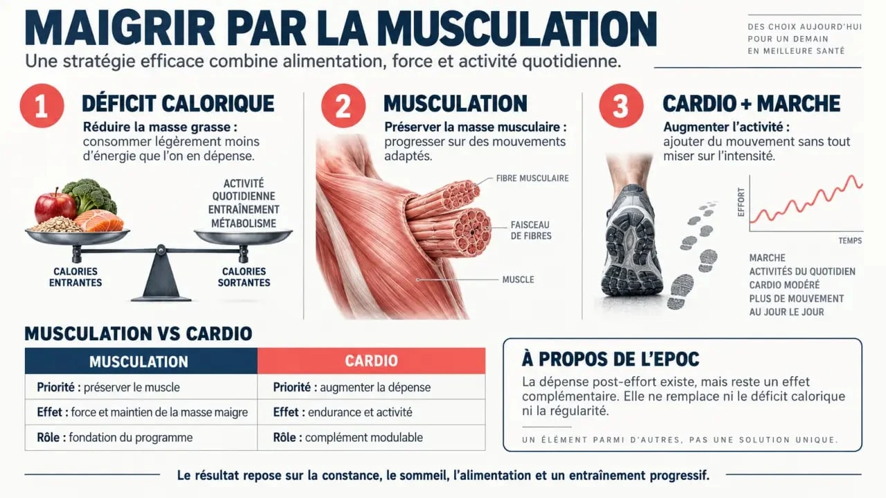 Infographie sur maigrir par la musculation et la complémentarité avec le cardio