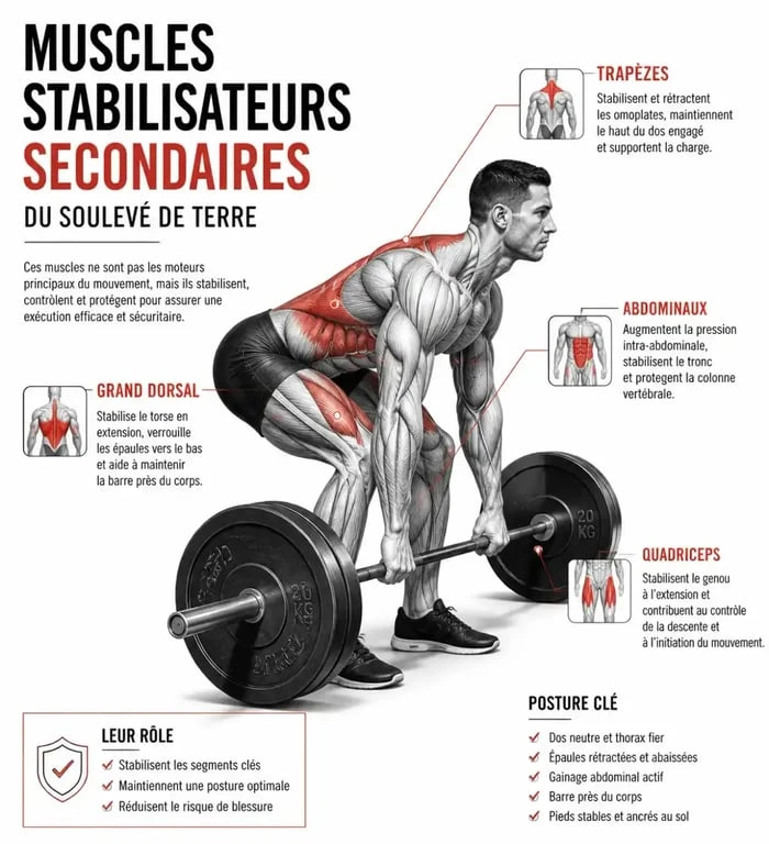 Muscles stabilisateurs secondaires lors du soulevé de terre