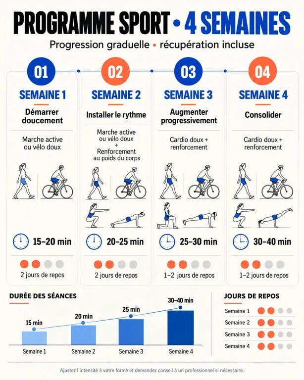 Programme pour maigrir par le sport sur quatre semaines avec cardio, renforcement et repos