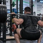 Musculation pour la force : athlète en squat lourd en salle