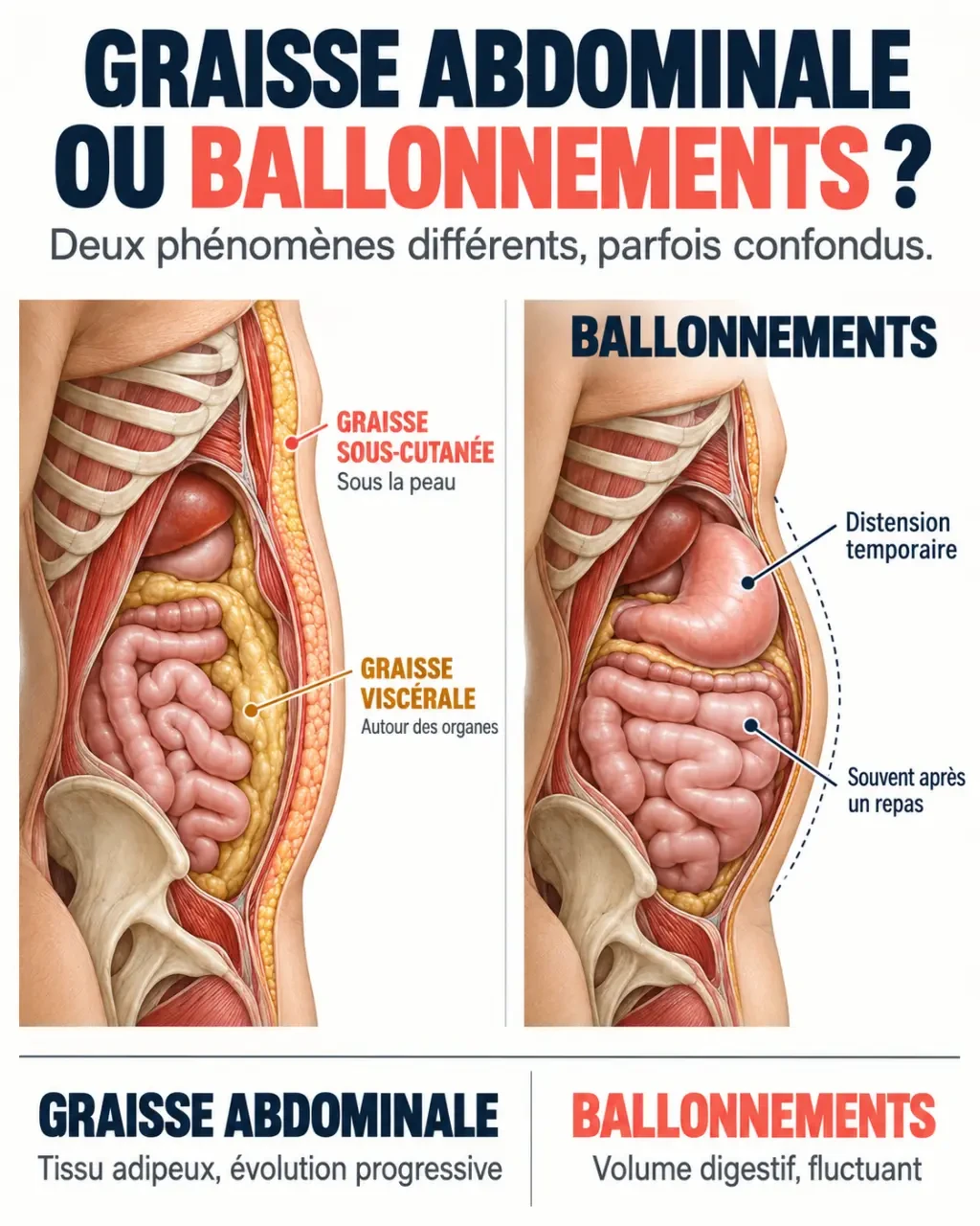 Ventre maigrir : différence entre graisse abdominale, graisse viscérale et ballonnements